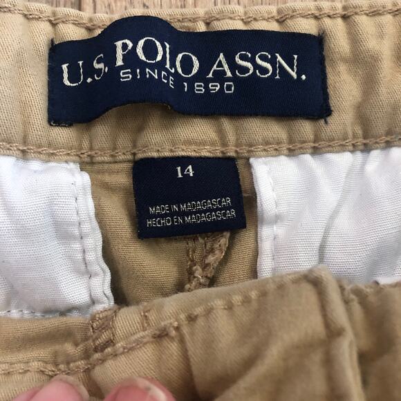 Polo Ralph Lauren Shorts Boys Tan Flat Front Adjustable 8" Sz 14 Preppy Uniform - Picture 4 of 9